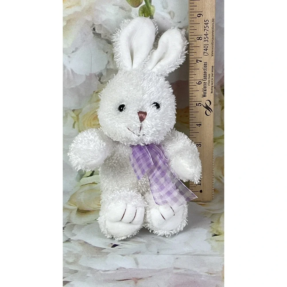 Walmart White Rabbit Plush Stuffed Animal Toy Purple Ribbon Sitting